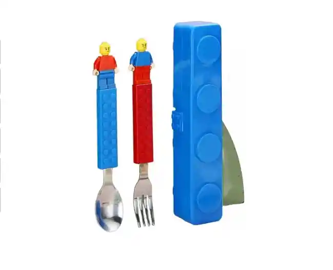 Set Cubiertos Niño Tipo Lego Cuchara Y Tenedor