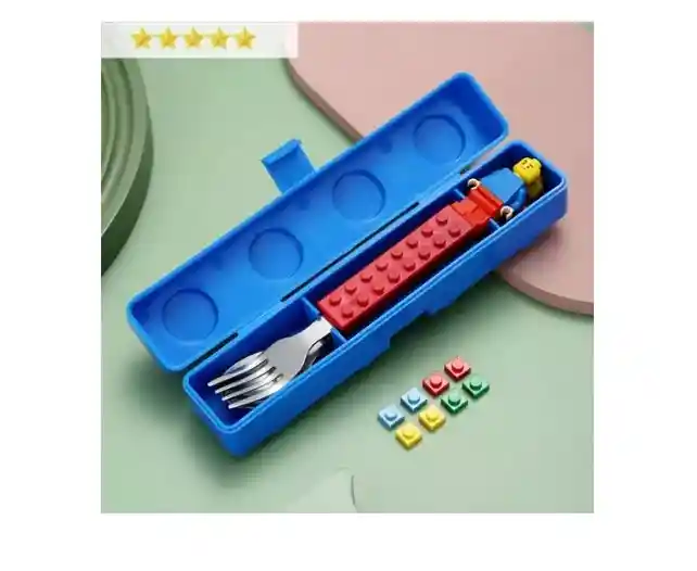 Set Cubiertos Niño Tipo Lego Cuchara Y Tenedor