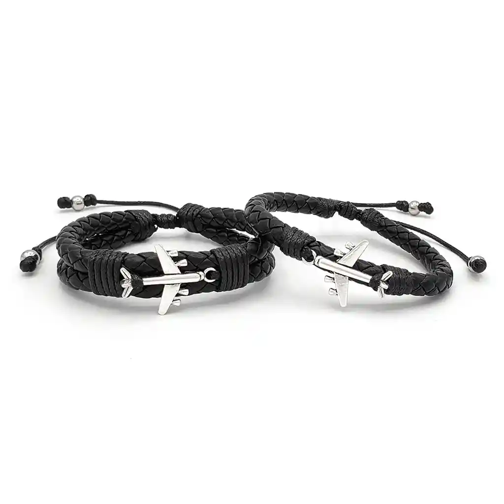 Pulseras Aviones Para Parejas Cuero Trenzado