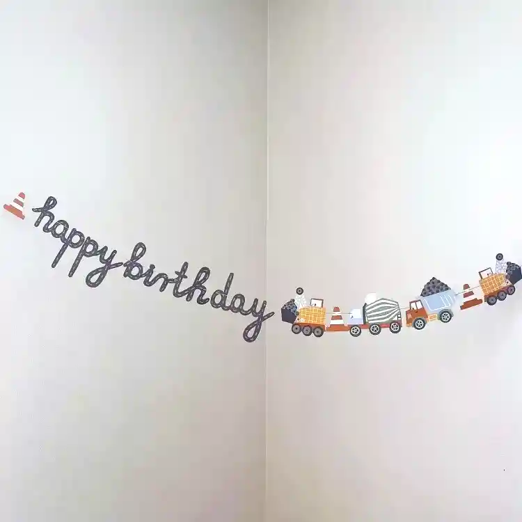Banderin Aviso Cumpleaños Construccion