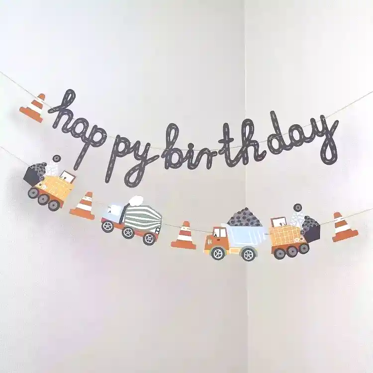 Banderin Aviso Cumpleaños Construccion