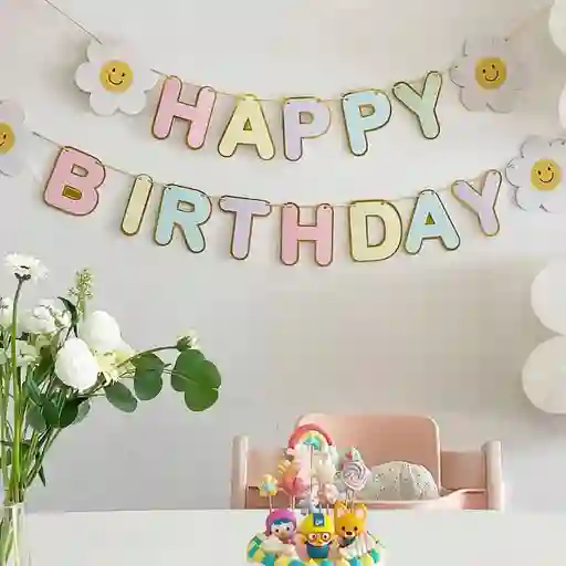 Banderin Cumpleaños Y Margaritas Colores Pastel