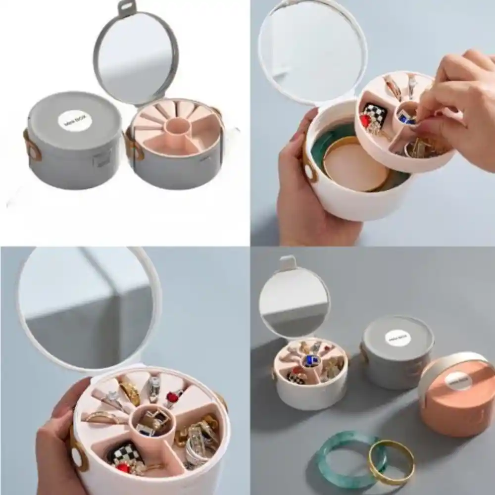 Joyero De Lujo Organizador De Joyas 2 Niveles Con Espejo Base De Silicona