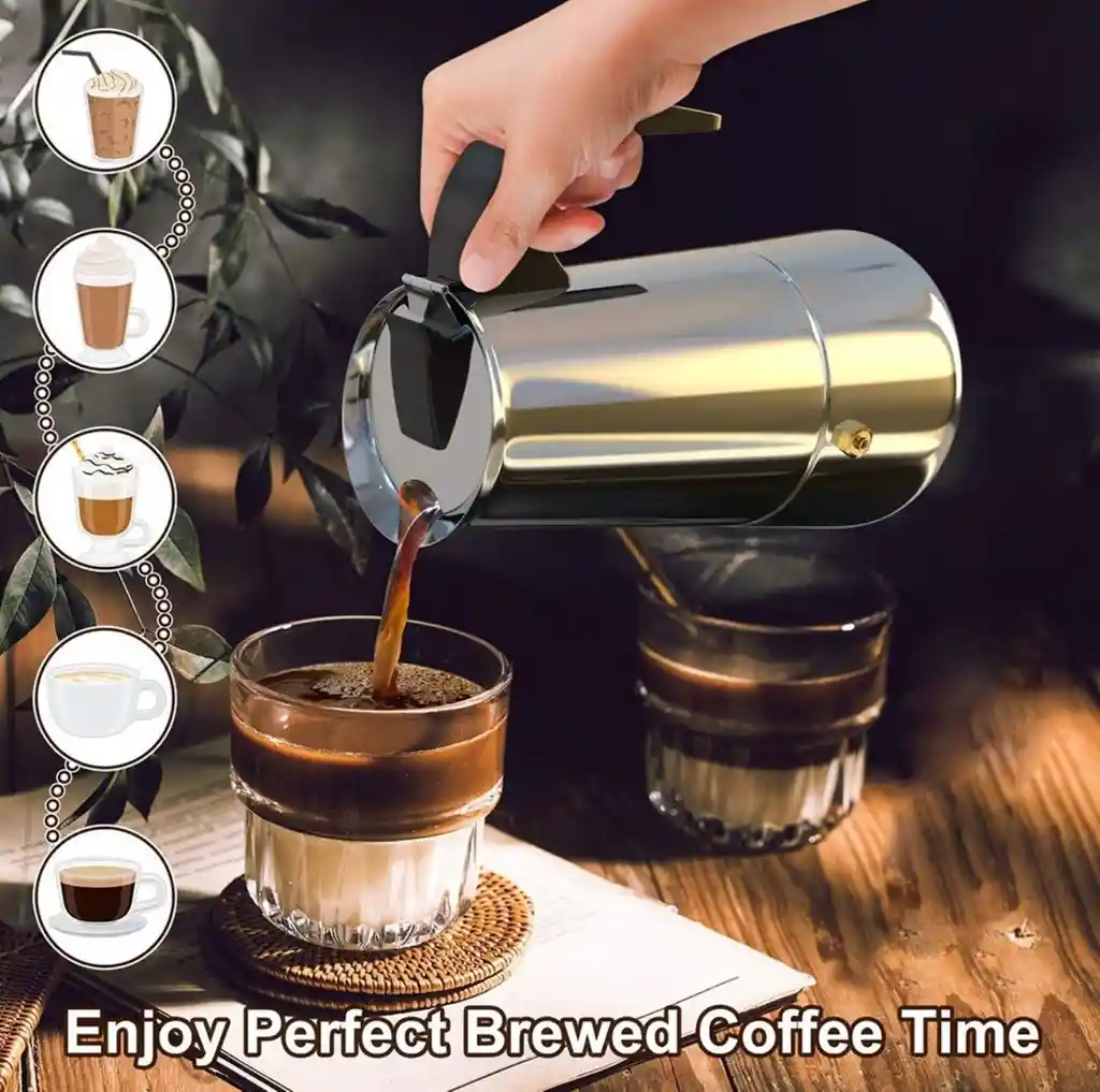 Cafetera Italiana Espresso Maker Acero Quirurgico 9 Tazas Color Plata