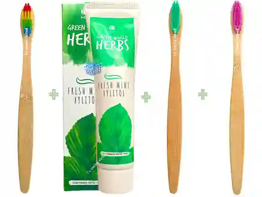 Crema Dental Hgw Y 3 Cepillos De Bambu