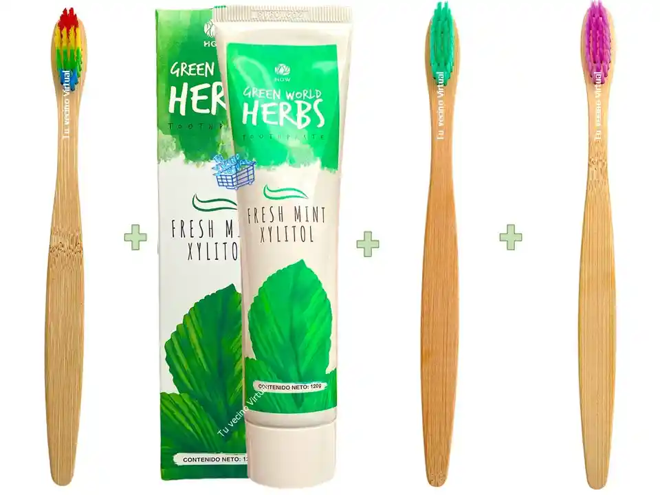 Crema Dental Hgw Y 3 Cepillos De Bambu