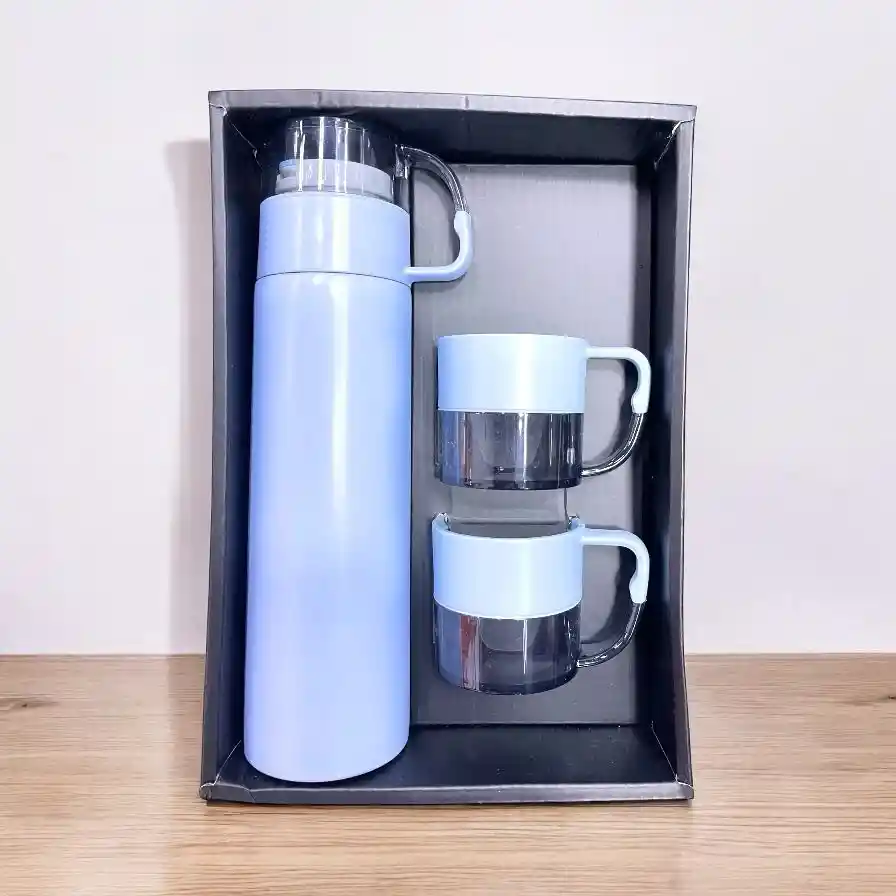 Kit Termo 600 Ml Acero Inoxidable Con 3 Tazas