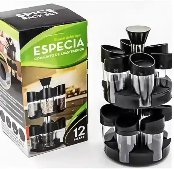 Especiero Condimenteros 2 Niveles Set 12 Envases Giratorio