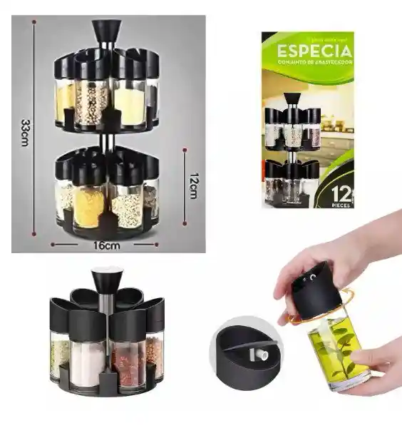 Especiero Condimenteros 2 Niveles Set 12 Envases Giratorio