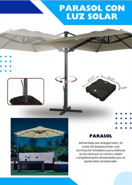 Parasol Con Luces, Sombrilla De Patio Al Aire Libre Con 8 Modos