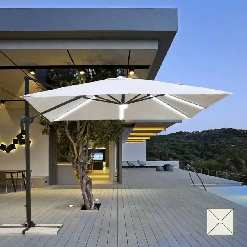 Parasol Con Luces, Sombrilla De Patio Al Aire Libre Con 8 Modos