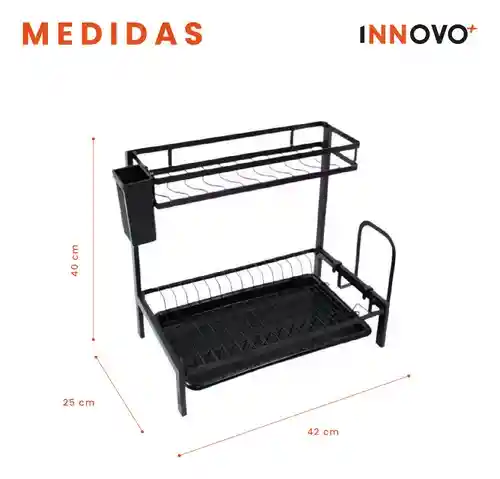 Platero Organizador De Cocina Metalico 2 Niveles Armable Innovo Home Negro