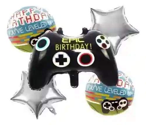 Bouquet X 5 Globos Metalizados Control Gamer Cumpleaños