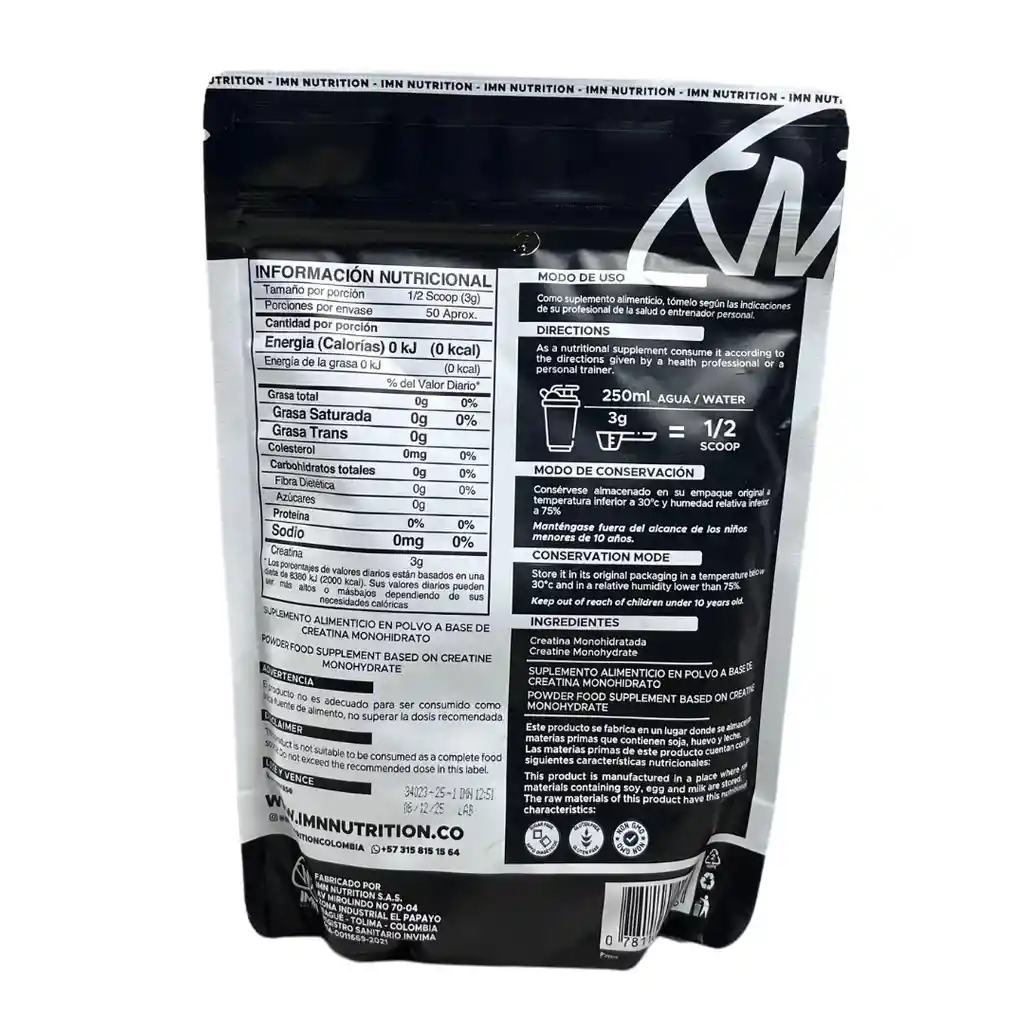 Creatina Monohidratada Bolsa Imn 150 Gr Sin Sabor