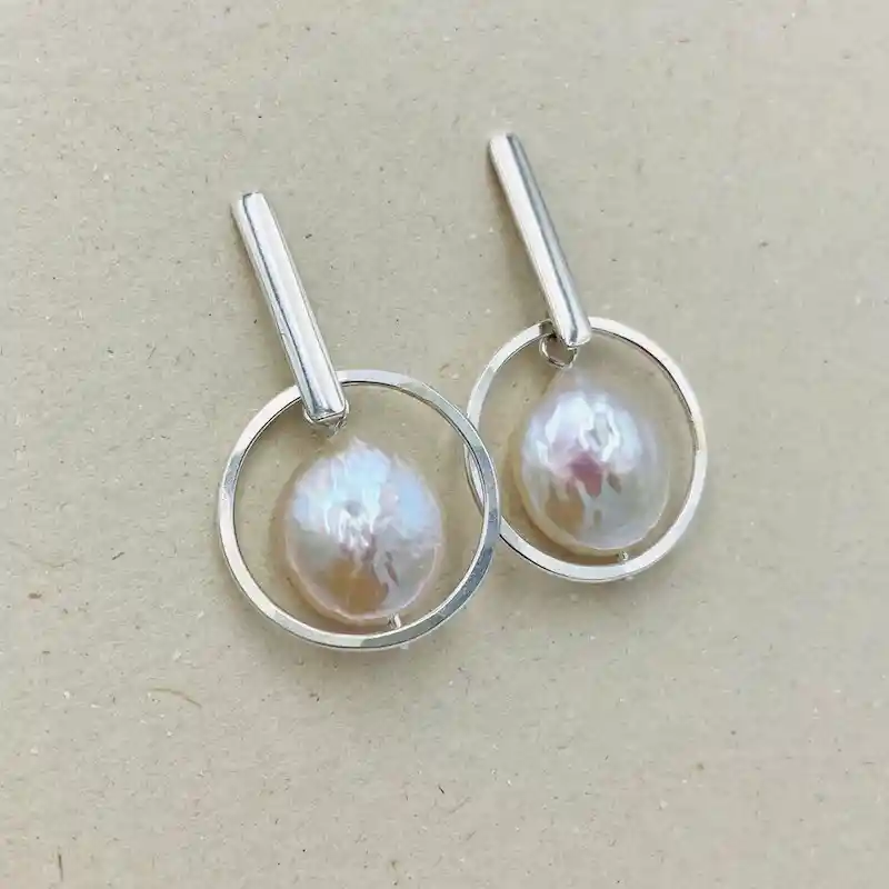 Aretes De Plata Con Perlas Nacarada