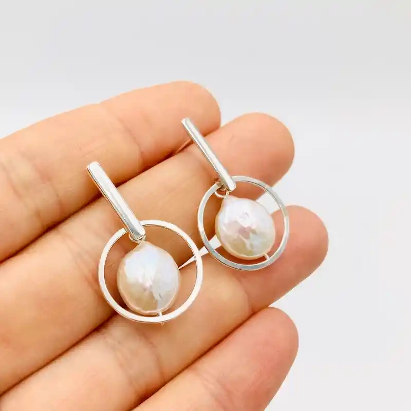 Aretes De Plata Con Perlas Nacarada