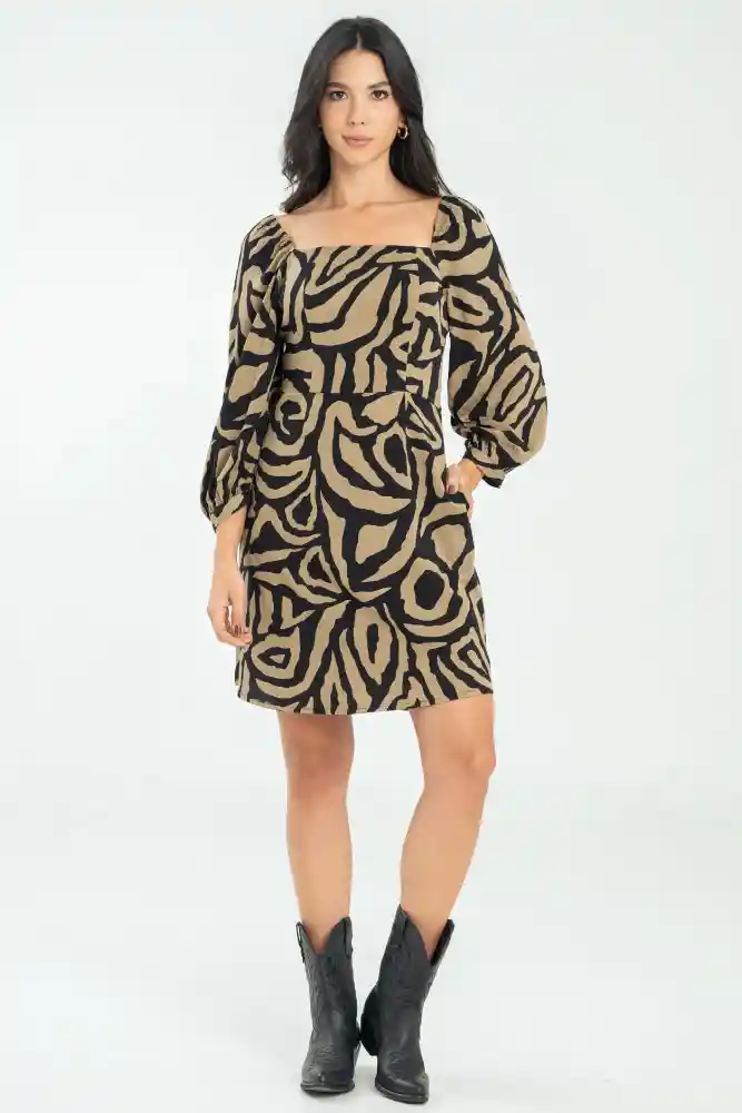 Vestido Malva Animal Color Negro Talla L