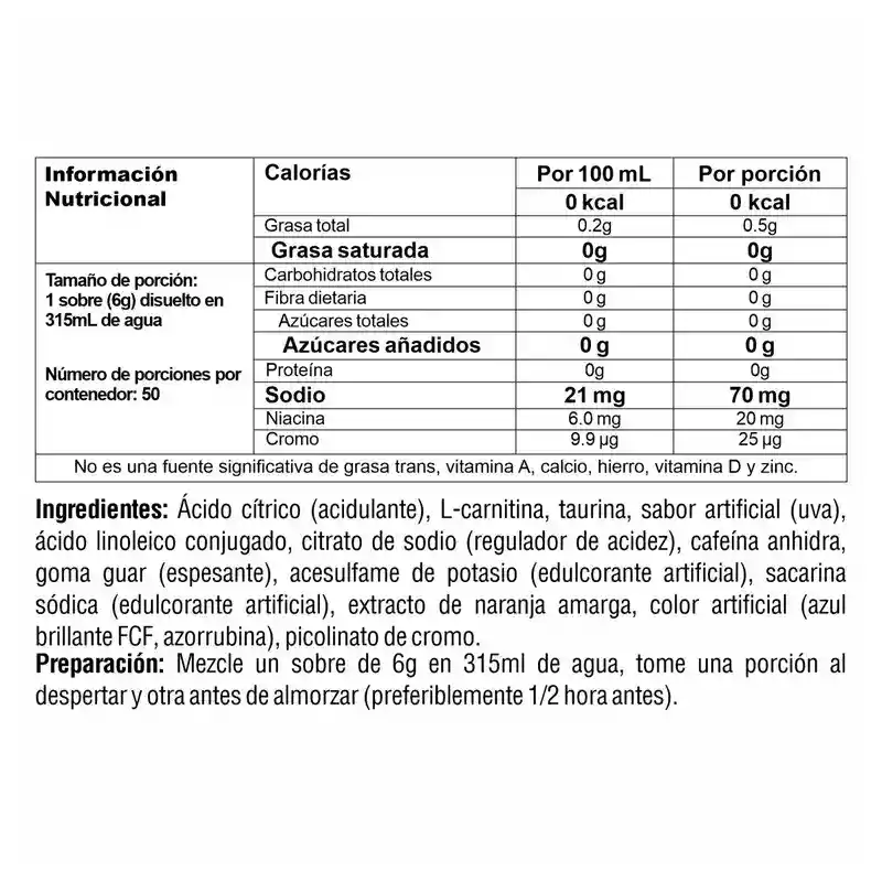 Sachet Quemador De Grasa Burner Sabor Uva