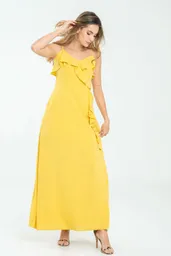 Vestido Tiras Volante Color Amarillo Medio Talla Xl