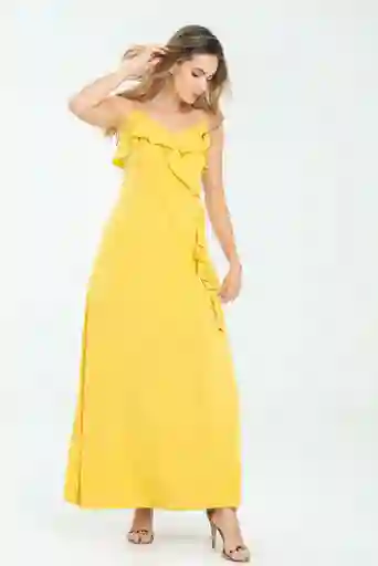 Vestido Tiras Volante Color Amarillo Medio Talla Xl