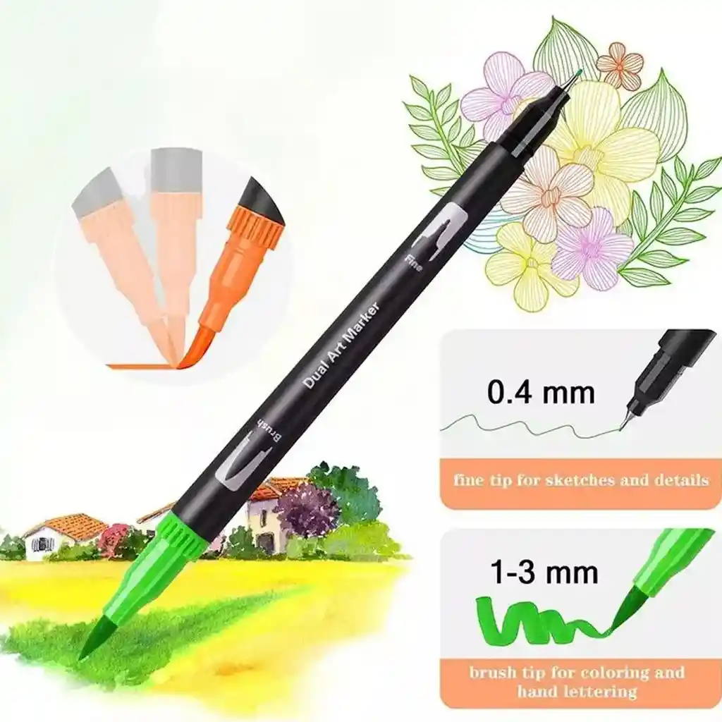 Marcadores Doble Punta Punta Pincel Lettering Estuche 72pcs