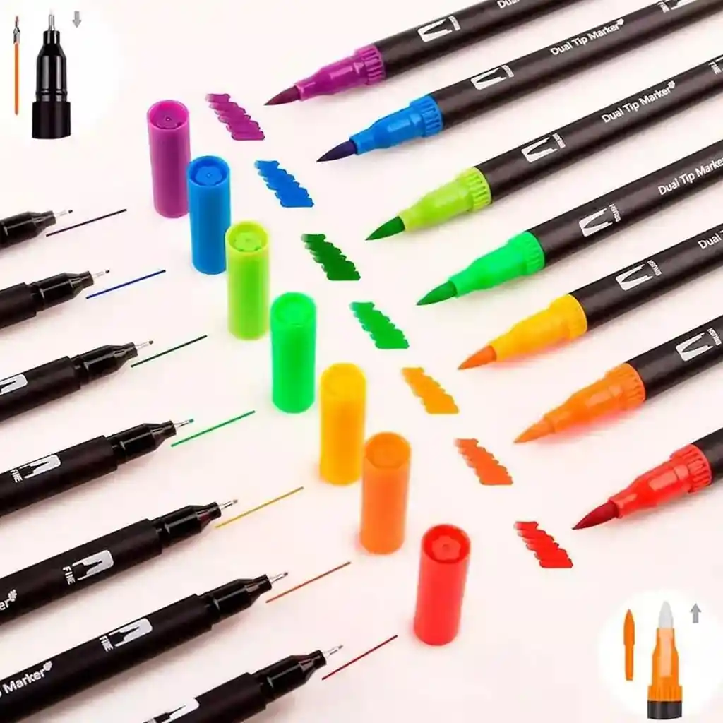 Marcadores Doble Punta Punta Pincel Lettering Estuche 72pcs