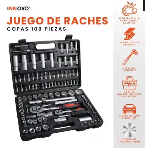 Juego De Copas Rachet Con Estuche Herramienta Manual 108 Pz Innovo