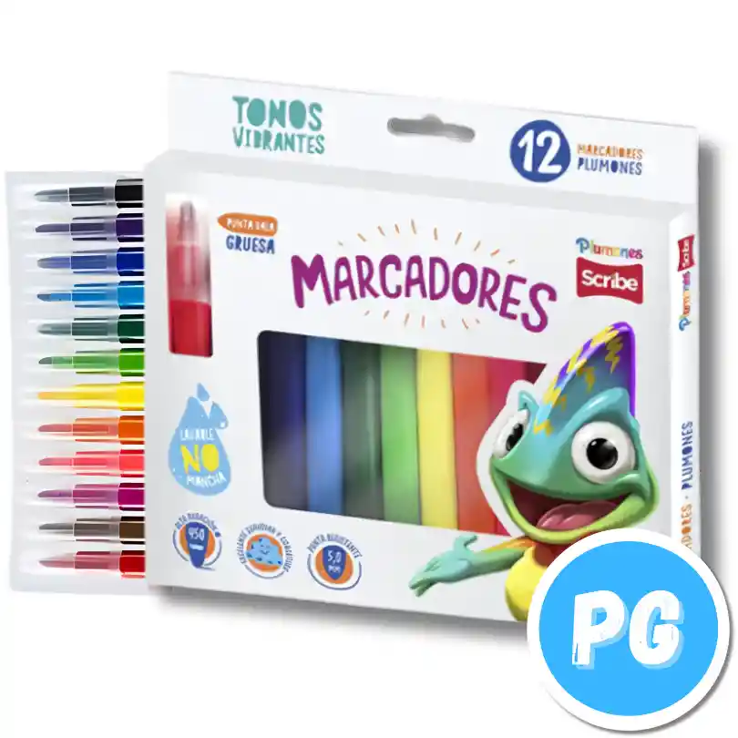 Paquete De Plumones Scribe Jumbo (gruesos) X12 Unds Punta Bala
