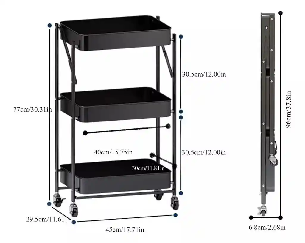 Carro Plegable Organizador 3 Niveles Metalico Cocina Hogar