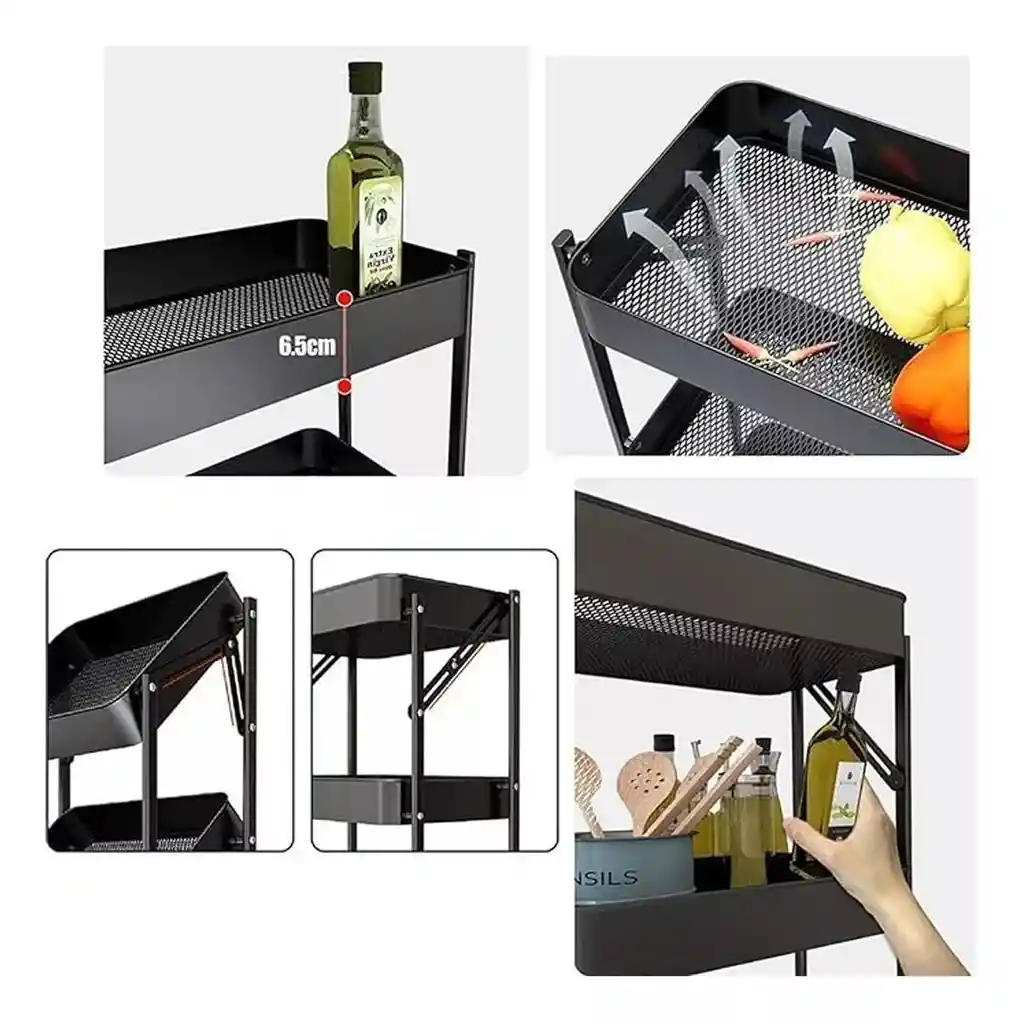 Carro Plegable Organizador 3 Niveles Metalico Cocina Hogar