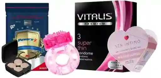 Kit Power Sex, Anillo Vibrador, Preservativo Vitalis Super Thin Y Lubricante Multiorgasmo