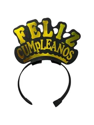 Diadema Balaca Feliz Cumpleaños Negro Con Dorado