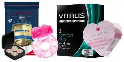 Kit Power Sex, Anillo Vibrador, Preservativo Vitalis Comfort Plus Y Lubricante Multiorgasmo