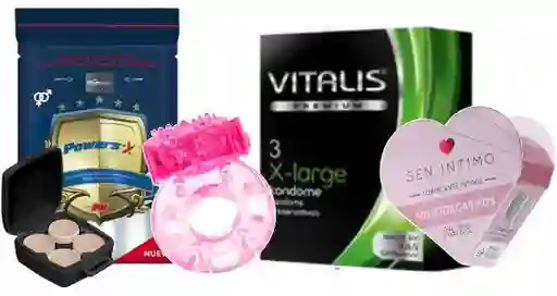 Kit Power Sex, Anillo Vibrador, Preservativo Vitalis X-large Y Lubricante Multiorgasmo