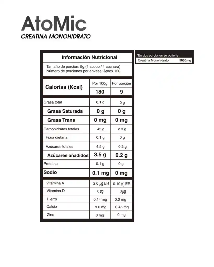 Creatina Monohidratada Atomic 120 Servicios
