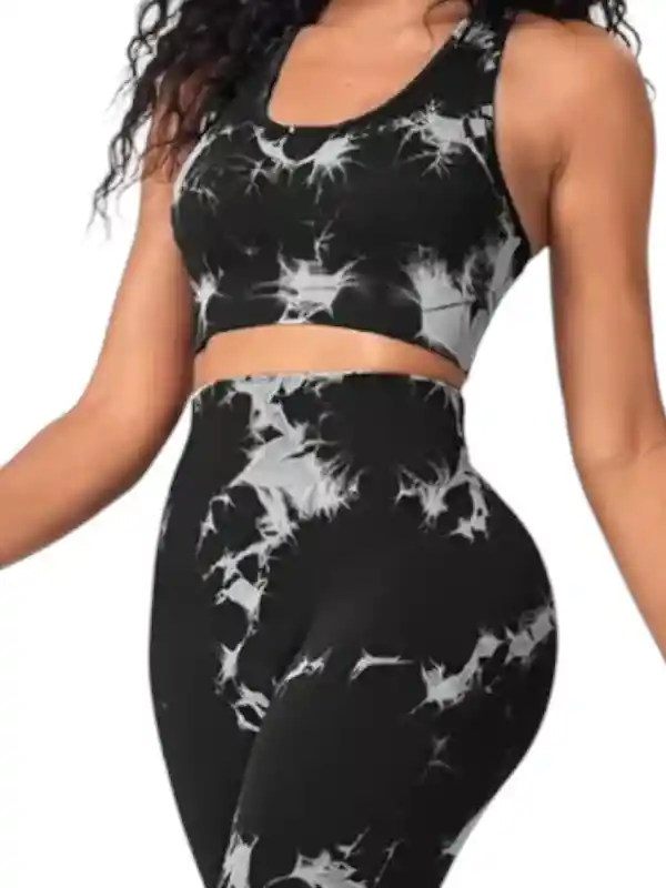 Conjunto Negro Deportivo Mujer Tie Dye Push Up