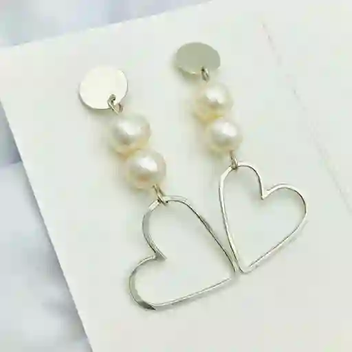 Aretes Corazón De Plata Con Perlas
