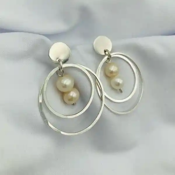 Aretes Argollas De Plata Y Perlas