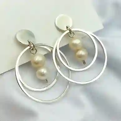 Aretes Argollas De Plata Y Perlas