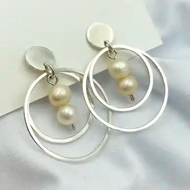 Aretes Argollas De Plata Y Perlas