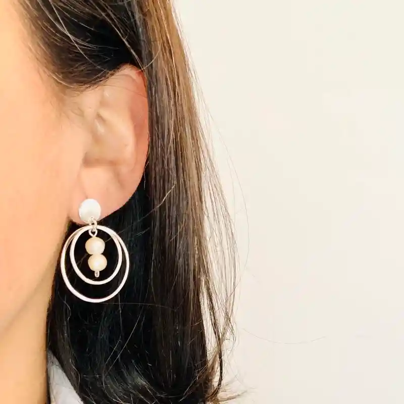 Aretes Argollas De Plata Y Perlas