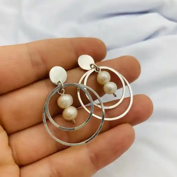 Aretes Argollas De Plata Y Perlas