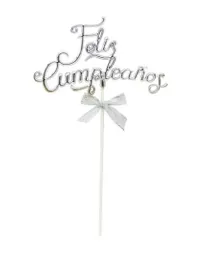 Toper Feliz Cumpleaños Plateado