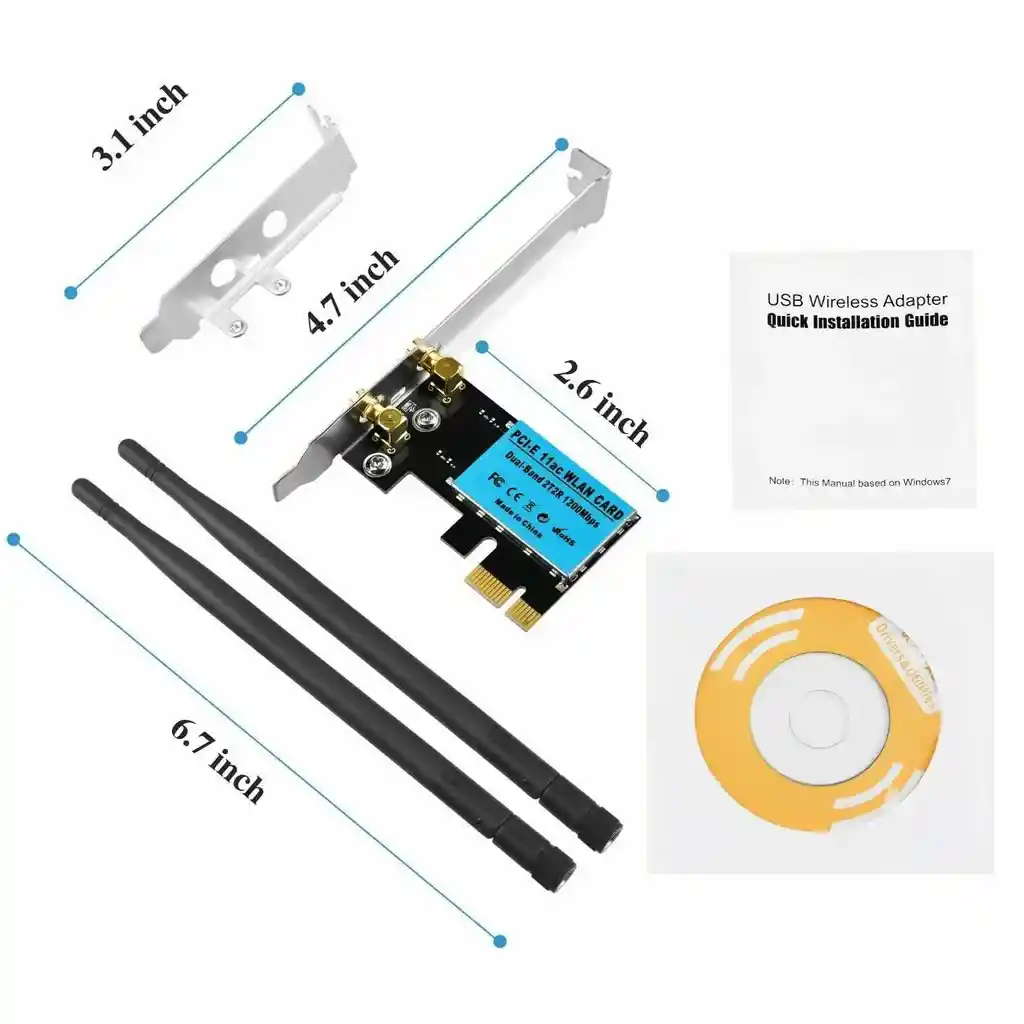 Tarjeta Wifi Doble Banda 2t2r 1200mbps Pci-e 11ac 2 Antenas