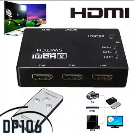 Switch Hdmi 3 Puertos Con Selector Y Control Inalambrico / Splitter / Multiplicador De Video