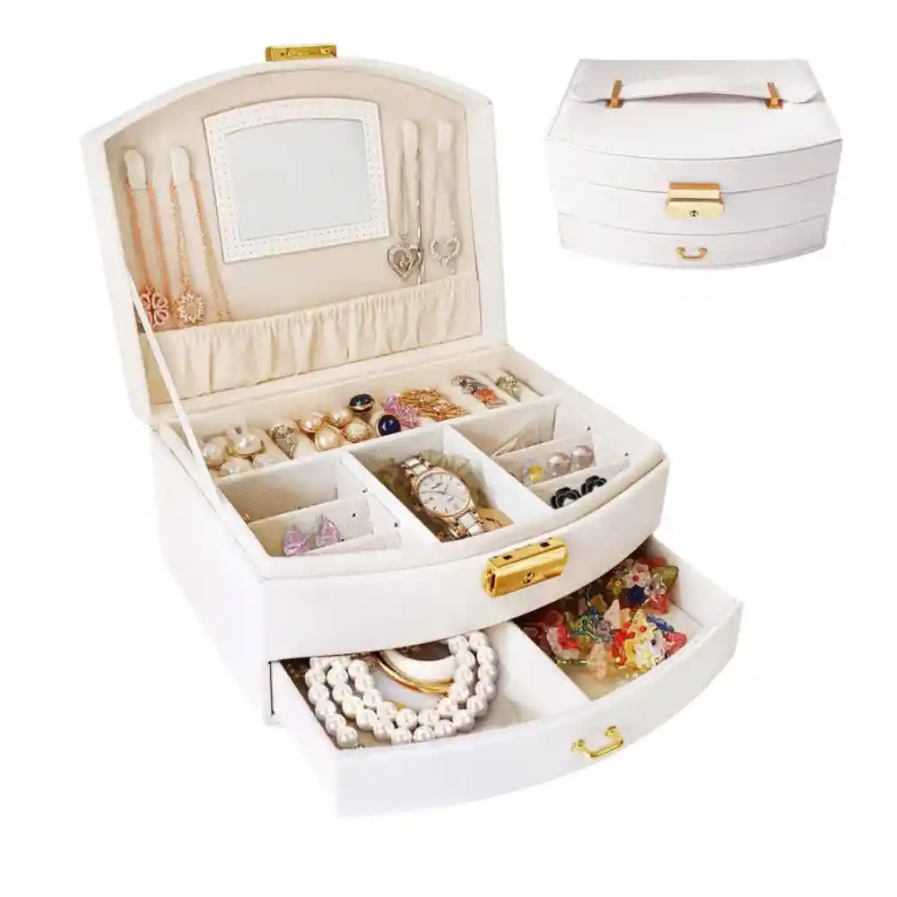 Joyero De Lujo Organizador De Joyas 2 Niveles Con Espejo Ideal Con Llave