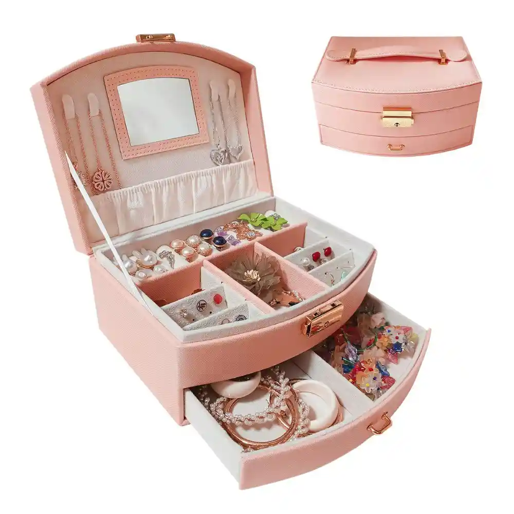 Joyero De Lujo Organizador De Joyas 2 Niveles Con Espejo Ideal Con Llave