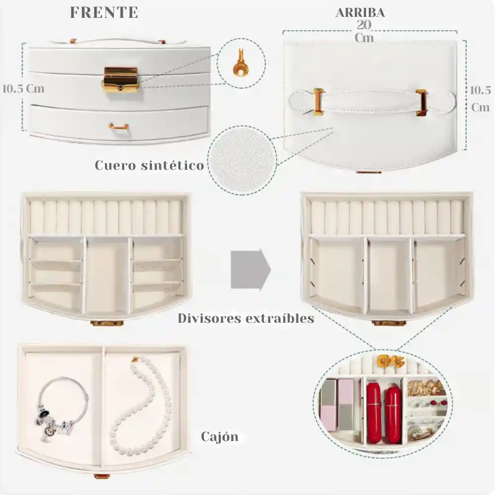 Joyero De Lujo Organizador De Joyas 2 Niveles Con Espejo Ideal Con Llave