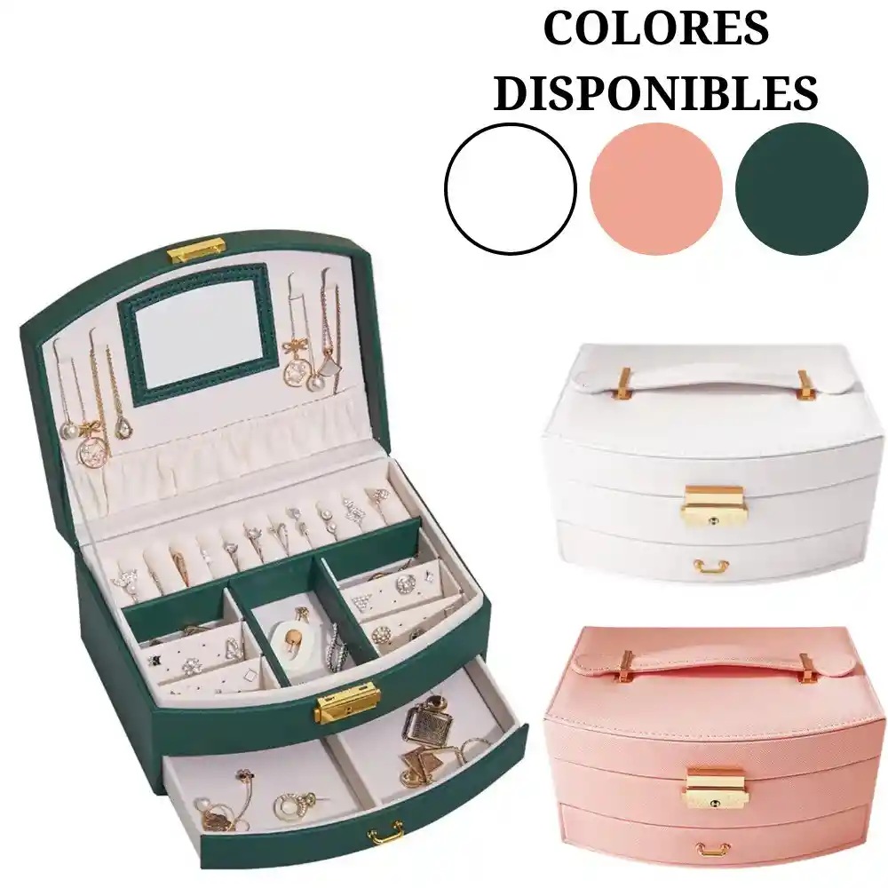Joyero De Lujo Organizador De Joyas 2 Niveles Con Espejo Ideal Con Llave