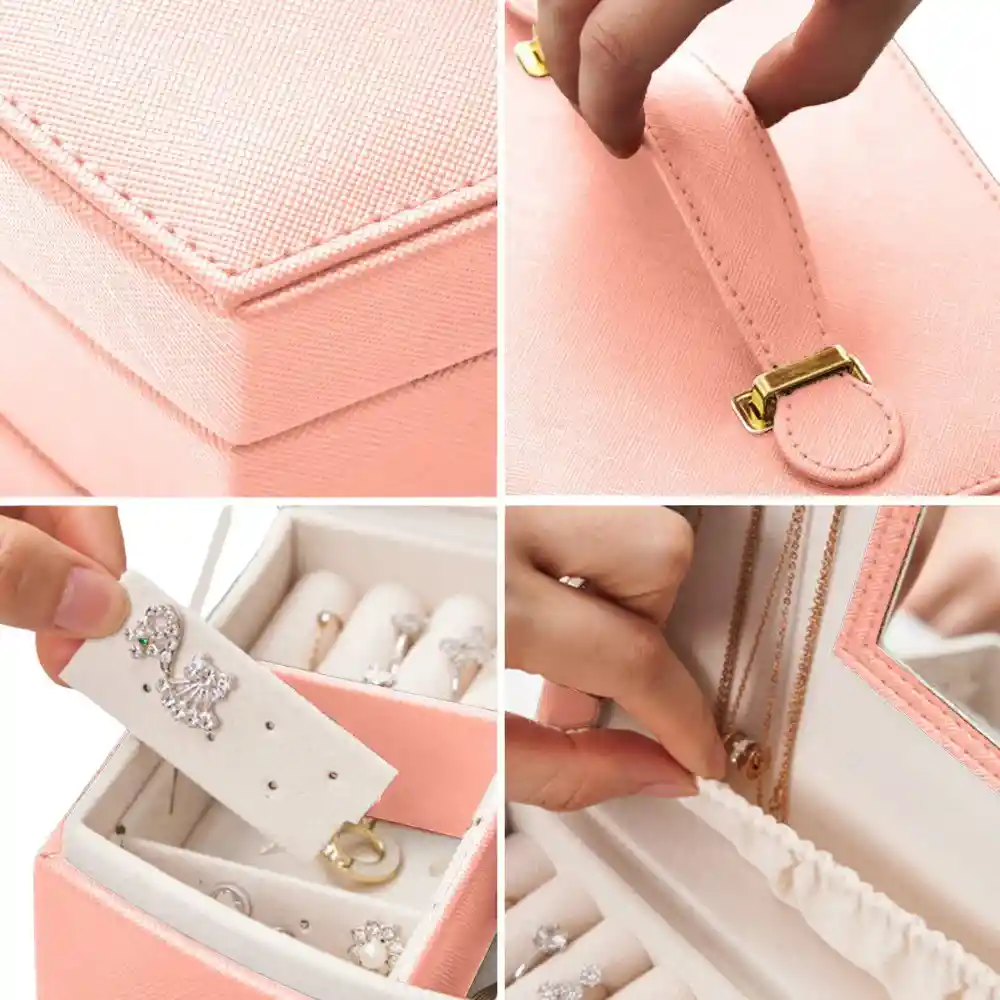 Joyero De Lujo Organizador De Joyas 2 Niveles Con Espejo Ideal Con Llave